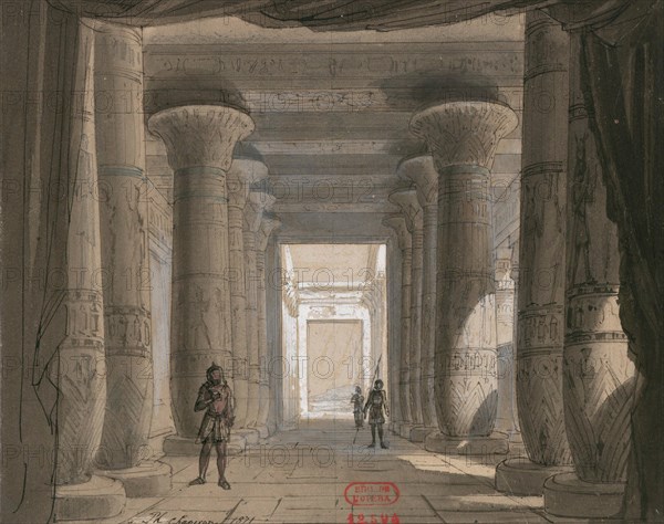 Set design for opera Aida by Giuseppe Verdi. Théâtre de l'Opéra, Cairo, 1871.