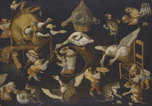 A Grotesque Scene With Animals Playing And a Dog Wrapped In Swaddling Clothes, Second Half of the 17