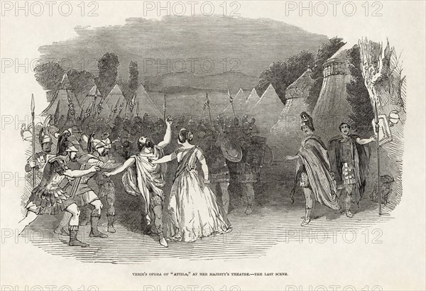 Opera Attila by Giuseppe Verdi at Her Majesty's Theatre, London. From The Illustrated London News of
