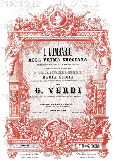 Cover of the vocal score of opera I Lombardi alla prima crociata by Giuseppe Verdi, 1861.