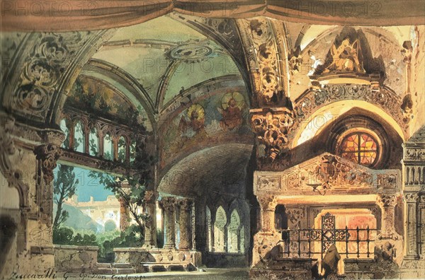 Set design for the Opera Don Carlos by Giuseppe Verdi. Milano, Teatro alla Scala, 1.10.1884, 1884.