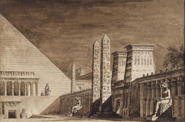 Stage design for the opera Semiramide by Gioachino Rossini, 1823.