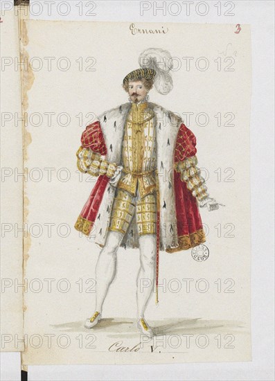Don Carlos. Costume design for the opera Ernani by Giuseppe Verdi, 1845.