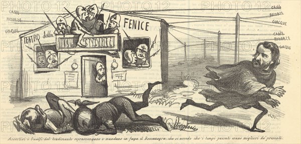 Caricature: Giuseppe Verdi and Teatro La Fenice, 1857.