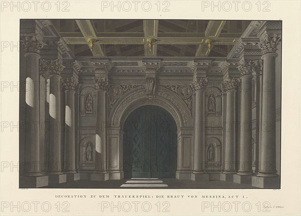 Stage design for the tragedy The Bride of Messina by Friedrich Schiller, 1824.