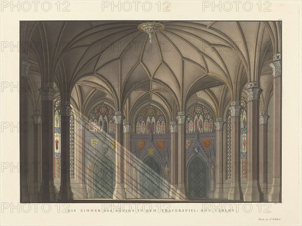 Stage design for the tragedy Don Carlos by Friedrich Schiller, 1824.