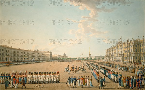 Parade at the Palace Square in St. Petersburg, Mid of the 19th cen.