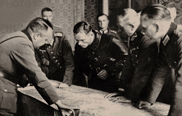 General Heinz Guderian (2nd from right) and the Red Army commissar Borovensky (3nd from right) durin