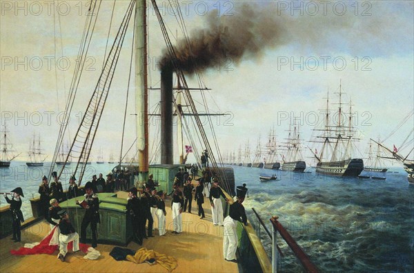 The review of the Baltic Fleet by the Emperor Nicholas I on the steamer Nevka, 1850-1860s.