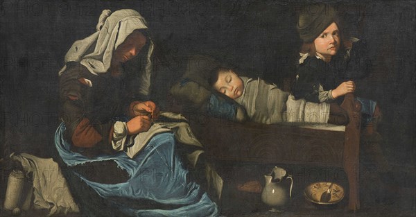 Mother Sewing with Two Children, End of 17th cen.
