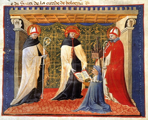 Illustration from Statuti della Società dei Drappieri, 1407.