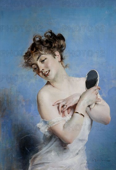 La Toilette (Young Woman in Déshabillé with a Mirror), c. 1880.