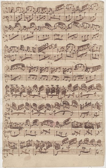 Autograph manuscript of the first page of the Allegro for harpsichord solo from the first version of