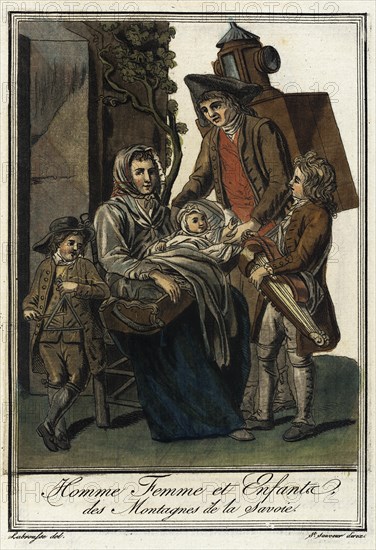 Man, woman and children in the mountains of Savoy, ca 1797.