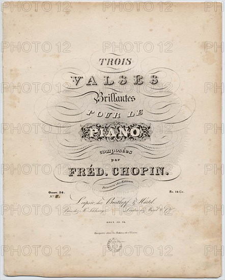 Cover page of the first German edition of the Trois Valses Brillantes, Breitkopf & Härtel, 1838.