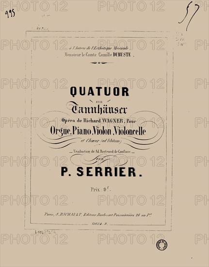Quatuor sur Tannhäuser de Richard Wagner pour orgue, piano, violon, violoncelle et choeur, 1857.