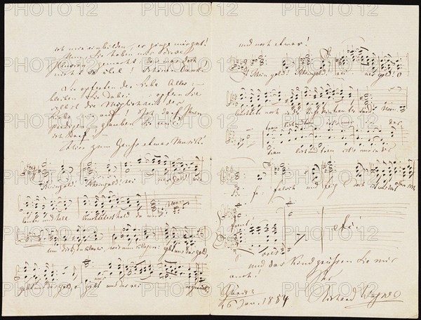 Letter to Carolyne Sayn-Wittgenstein including the closing measures of Das Rheingold, 1854.