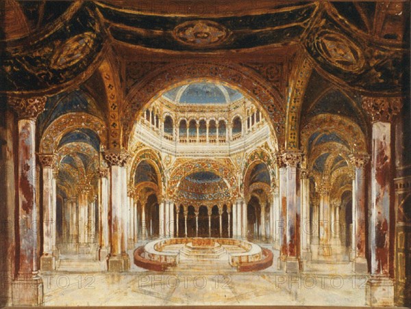 The Temple of the Holy Grail. Set design for opera Parsifal by Richard Wagner, 1882.