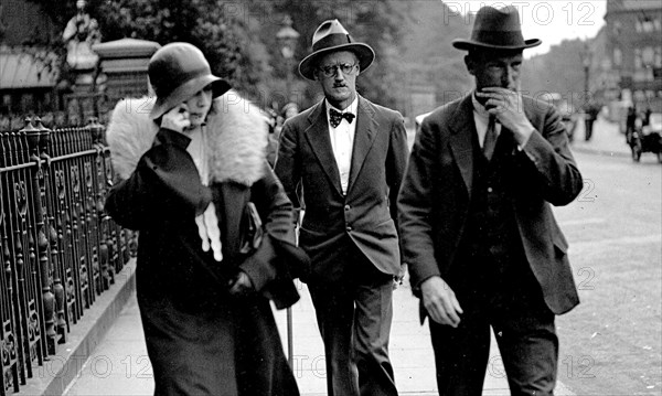 Nora Barnacle (left), James Joyce (center) and their solicitor n London on the day of their marriage