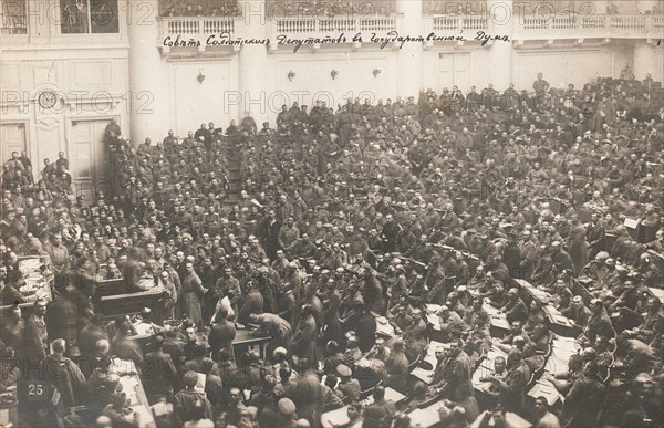 The Petrograd Soviet of Soldiers' Deputies at the State Duma, 1917.
