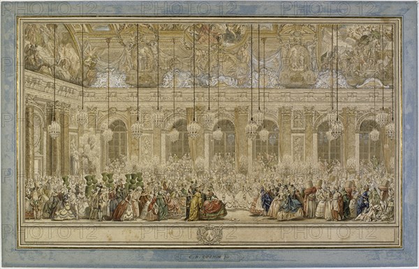 Decoration of the Hall of Mirrors in Versailles, on the occasion of the marriage of the Dauphin, on