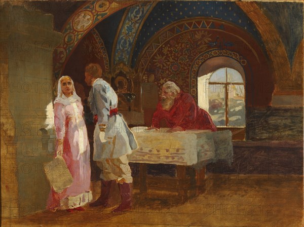 The Kiss Ceremony. Boyar Morozov, his Wife Yelena and Prince Serebrenni, 1882.