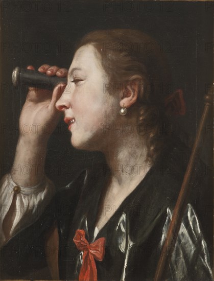 Girl Looking through a Telescope.