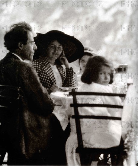 Gustav Mahler with Alma and Daughters Maria and Anna, 1910.