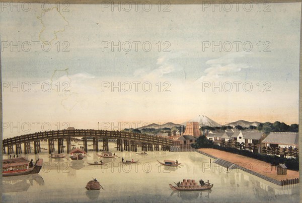 View of the Ryogokubashi over the Sumidagawa River in Edo, 1823-1829.