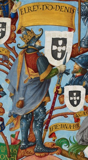 King Denis I of Portugal (1261-1325) From Genealogia dos Reis de Portugal, ca 1530.