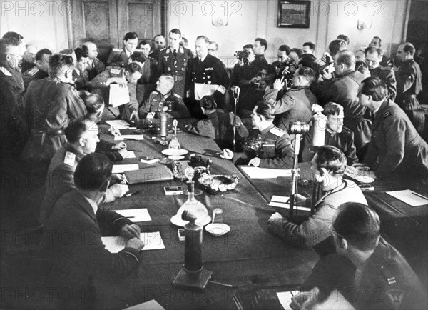 The signing the German Instrument of Surrender in Berlin, May 8, 1945, 1945.