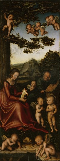 The Holy Family surrounded by Angels. Altarpiece of the Virgin (left wing), 1510-1515.