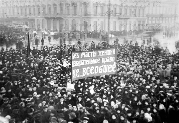 Women's Suffrage Demonstration on the Nevsky Prospect in Petrograd on March 8, 1917, 1917.