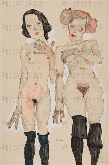 Two Naked Girls with Black Stockings, 1910.