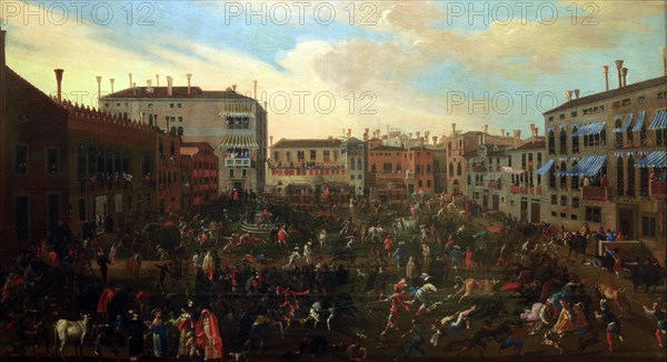 Bull Hunting in Campo San Polo (Caccia ai tori in Campo San Polo), ca 1640-1645.