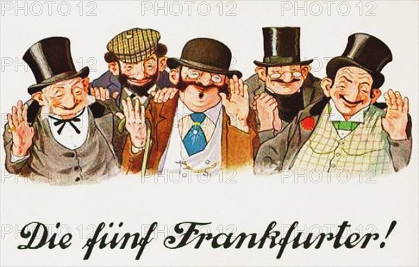 The Five Frankfurters. Anti-Semitic Postcard, c. 1911.