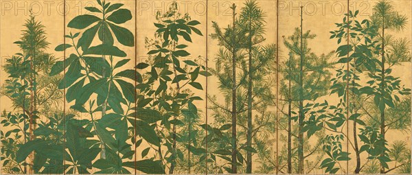 Trees. A six-section folding screens, Mid of 17th cen..