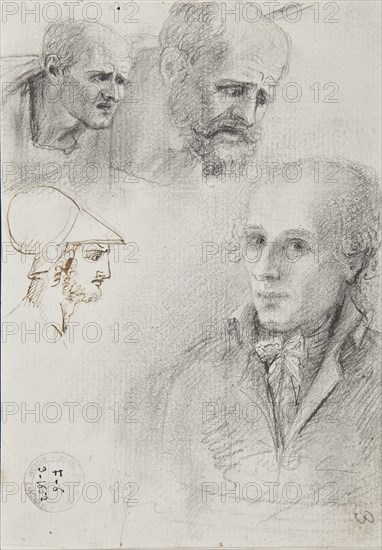 Self-portrait with heads sketches, ca 1792-1798.