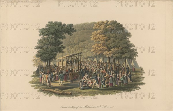 Camp meeting of the Methodists in North America , ca 1819.
