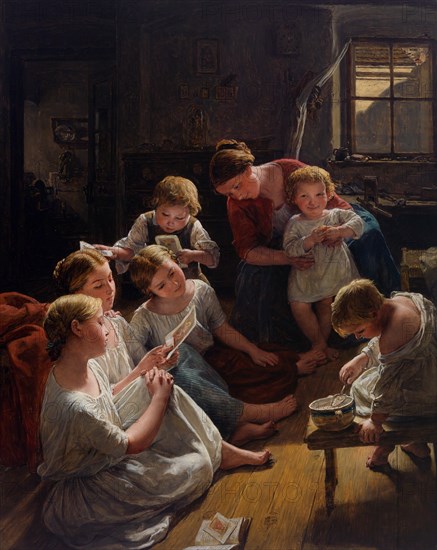 Children in the morning looking at pictures, 1853.