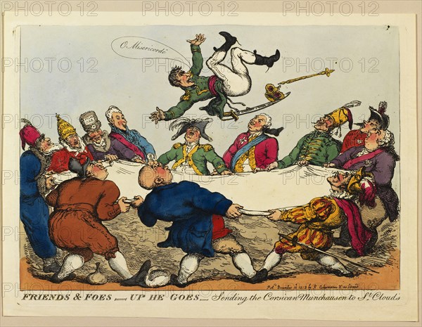 Friends and foes, up he goes: Sending the Corsican Munchausen to Saint Cloud's, 1813.
