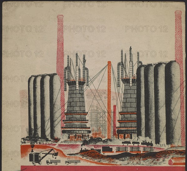 Illustration for the children's book Kuznets Metallurgical Combine: A Socialist Giant, 1932.