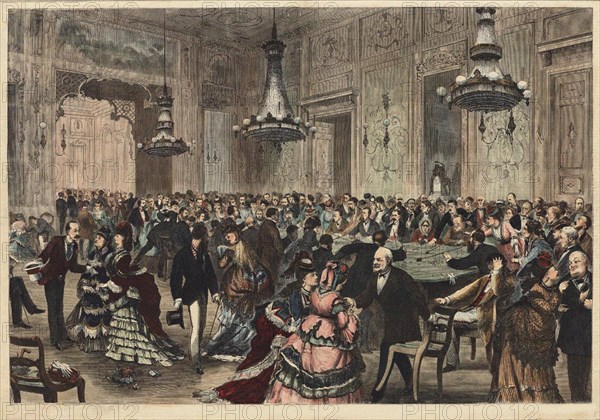 Interior view of the Gambling House at Wiesbaden in October 7, 1871, 1871.