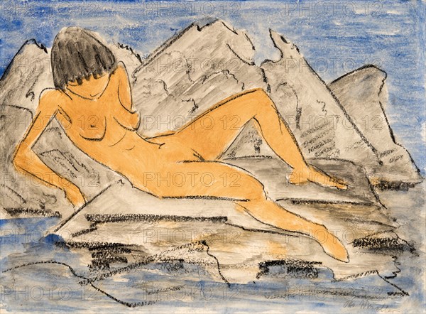 Nude woman lying on water, .