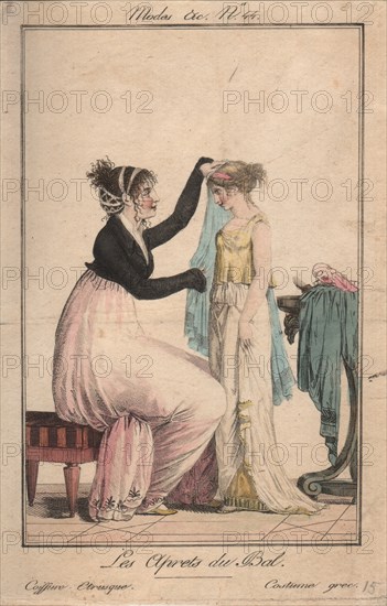 Preparations for the ball: Etruscan Hairstyle, Greek Costume, 1801.