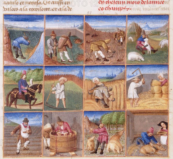 Ruralia commoda. Agricultural calendar from a manuscript of Pietro de' Crescenzi, ca 1470-1475.