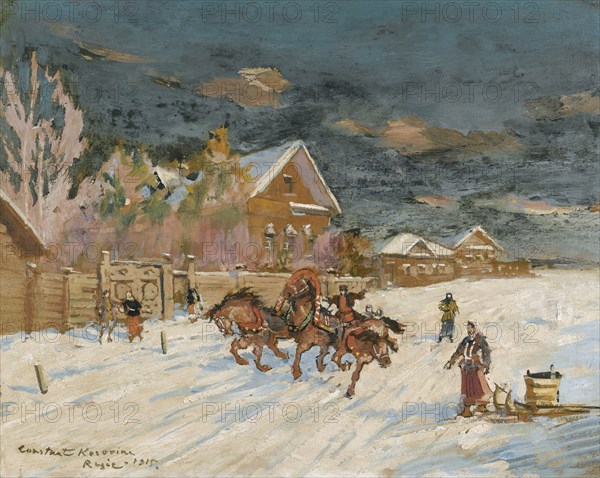 Russian village in winter, 1915.