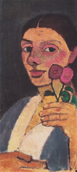 Self-Portrait with Two Flowers in Her Raised Left Hand, 1907.