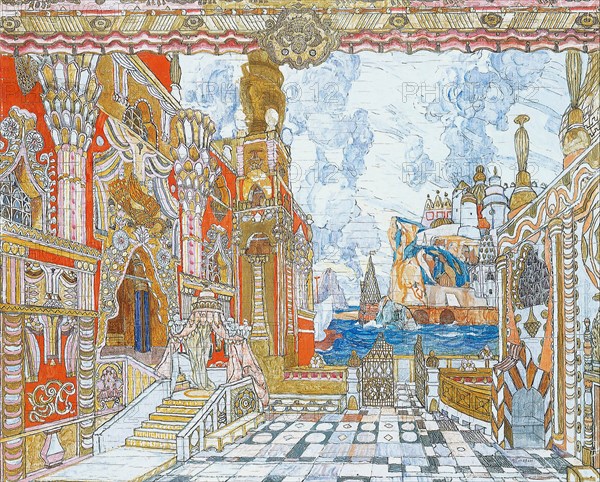 Stage design for the opera The Tale of Tsar Saltan by N. Rimsky-Korsakov, 1907.