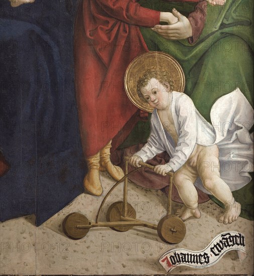 The Holy Kinship. Detail: The infant John the Baptist with a baby walker, 1510.